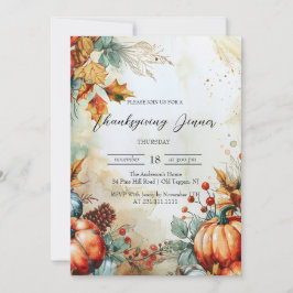 秋カボチャとパインコーン感謝祭 招待状