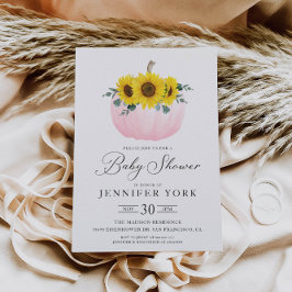秋カボチャとヒマワリ女の子ベビーシャワー 招待状