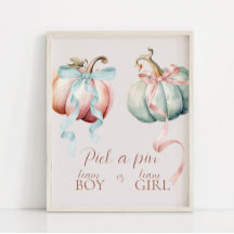 秋カボチャとボウズ少年または女の子のテーブルフォームのサイン