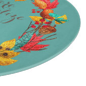 秋カボチャと紅葉リースティール(緑がかった色)オレンジ カッティングボード (角)