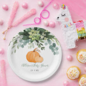 秋カボチャと緑のユーカリの赤ちゃんシャワー ペーパープレート (パーティー)