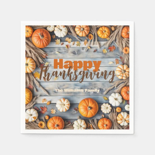 秋カボチャと離れウッド感謝祭 スタンダードカクテルナプキン (正面)