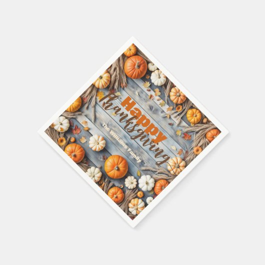 秋カボチャと離れウッド感謝祭 スタンダードカクテルナプキン (角)