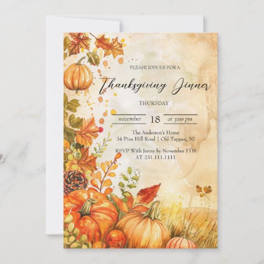 秋カボチャと離れ感謝祭ディナー 招待状 (正面)