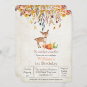 秋カボチャと鹿1歳の誕生日招待状 招待状 (正面/裏面)