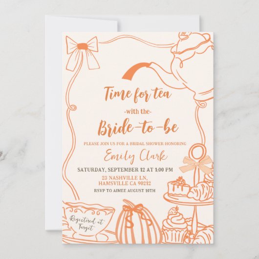 秋カボチャのオレンジ色の落書き手が描画された後 招待状 (正面)