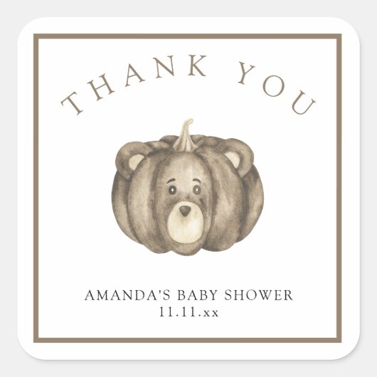 秋カボチャのクマ感謝してい- you スクエアシール (正面)