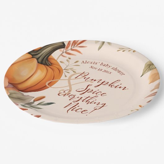 秋カボチャのスパイスベビーシャワー秋の水色 ペーパープレート (アングル)