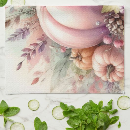 秋カボチャのパステル色の水の色絵を描の キッチンタオル (折り畳み)