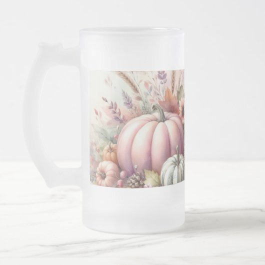 秋カボチャのパステル色の水の色絵を描の フロストグラスビールジョッキ (左)