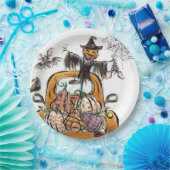 秋カボチャのパッチトラックとこうもりのかかし鳥 ペーパープレート (パーティー)