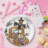 秋カボチャのパッチトラックとこうもりのかかし鳥 ペーパープレート (パーティー)