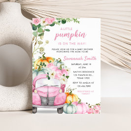 秋カボチャのピンクのトラックの赤ちゃんシャワー 招待状