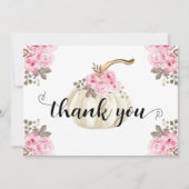 秋カボチャのピンクの水色フローラありがとう サンキューカード (正面)