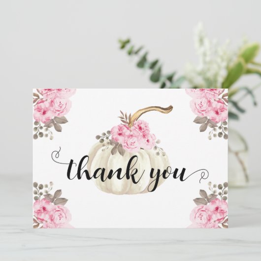 秋カボチャのピンクの水色フローラありがとう サンキューカード (スタンド正面)
