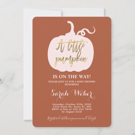 秋カボチャのベビーシャワーガール 招待状 (正面)