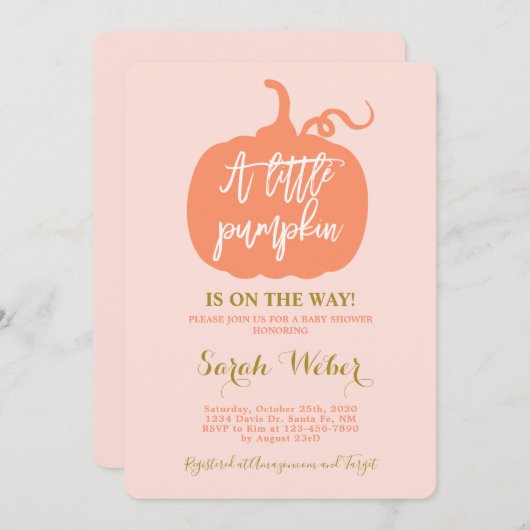 秋カボチャのベビーシャワーガール 招待状 (正面/裏面)