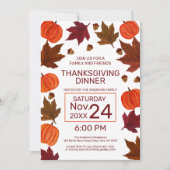 秋カボチャのメープル離れズウォーターカラー感謝祭 招待状 (正面)