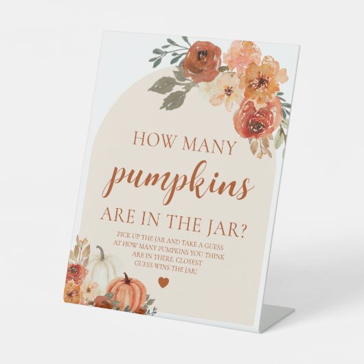 秋カボチャの赤ちゃんシャワー推測カボチャの数 台座サイン (正面)