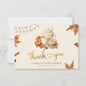 秋カボチャはコーヒーを醸造している離れコーヒーのベビーシャワー サンキューカード (正面)