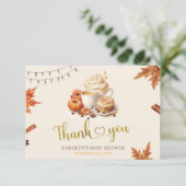 秋カボチャはコーヒーを醸造している離れコーヒーのベビーシャワー サンキューカード (スタンド正面)