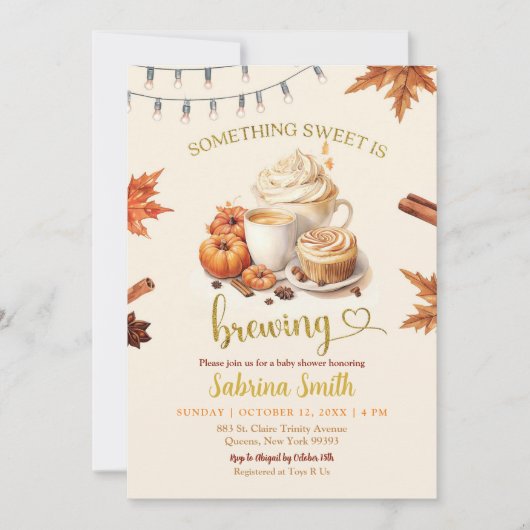 秋カボチャはコーヒーを醸造している離れコーヒーのベビーシャワー 招待状 (正面)