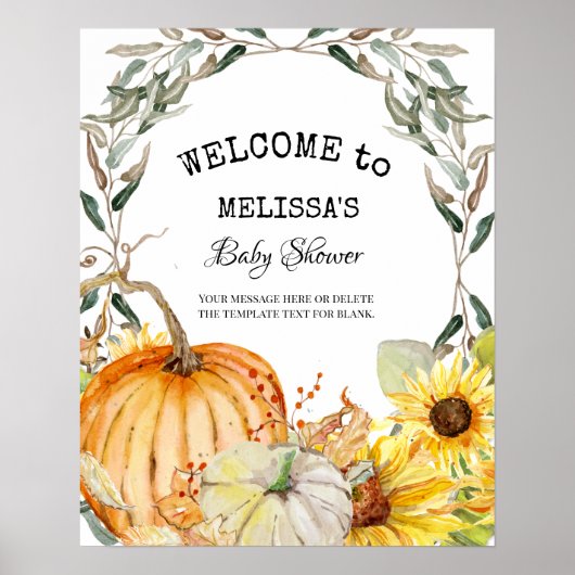 秋カボチャひまわり水彩ウェルカムベビー ポスター (正面)