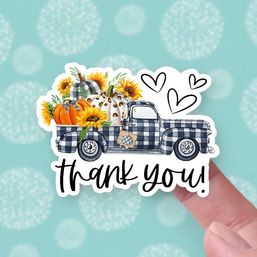 秋カボチャひまわり花ピックアップトラックありがとう シール