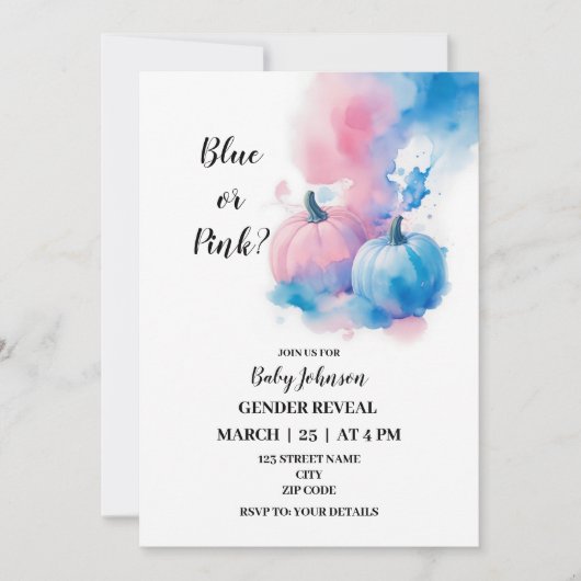 秋カボチャをテーマにしたジェンダーの発表 招待状 (正面)