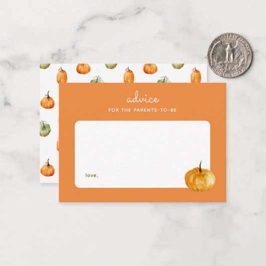 秋カボチャオレンジの赤ちゃんシャワー子育てアドバイス ノートカード (正面/裏面インサイチュ)