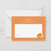 秋カボチャオレンジの赤ちゃんシャワー子育てアドバイス ノートカード (正面)