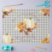 秋カボチャオレンジ白い葉グレーバッファロープレイド 薄葉紙 (クラフト)