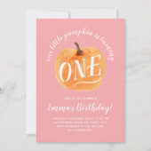 秋カボチャオータムファースト誕生日ピンク 招待状 (正面)