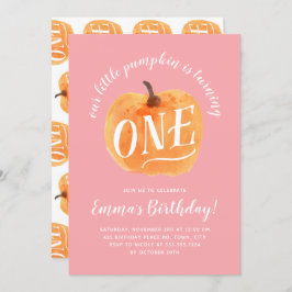 秋カボチャオータムファースト誕生日ピンク 招待状