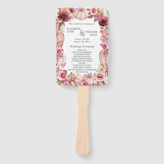 秋カボチャピンクバーガンディ結婚式 プログラム ハンドファン (正面)