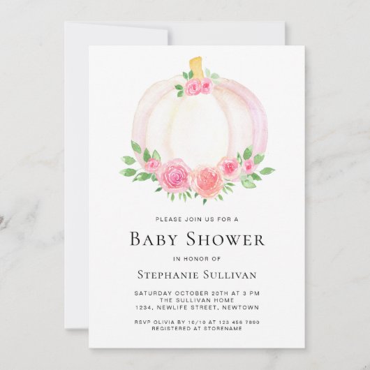 秋カボチャフローラガールズベビーシャワー 招待状 (正面)