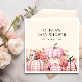 秋カボチャフローラピンクプレイドベビーシャワー スタンダードカクテルナプキン