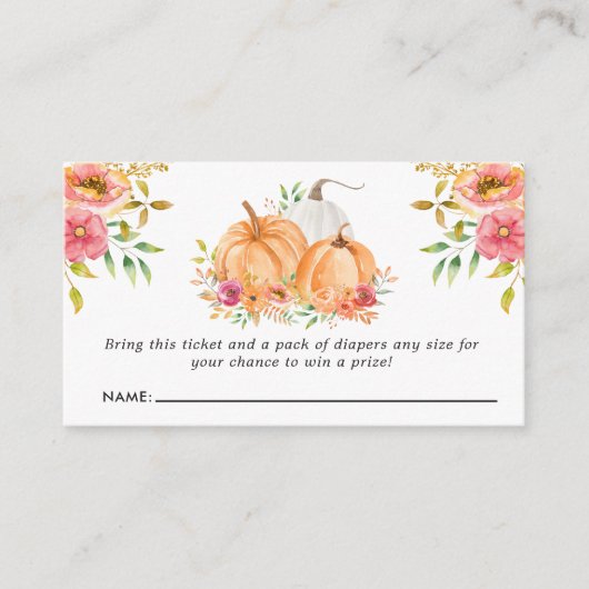 秋カボチャフローラベビーシャワーおむつラッフル エンクロージャーカード (正面)