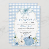 秋カボチャフローラボウブルーギンガムベビーシャワー 招待状 (正面/裏面)