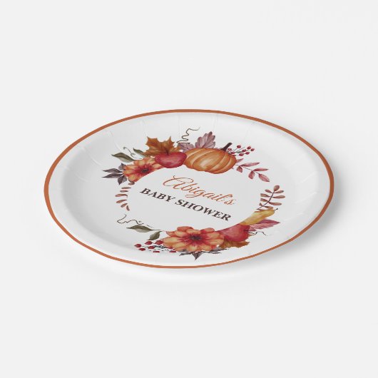 秋カボチャフローラ秋の赤ちゃんシャワー ペーパープレート (アングル)