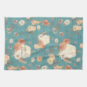 秋カボチャフローラ紅葉ティール（緑がかった色）ブルー名 キッチンタオル (横)