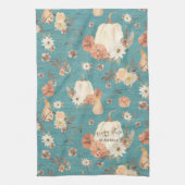 秋カボチャフローラ紅葉ティール（緑がかった色）ブルー名 キッチンタオル (縦)