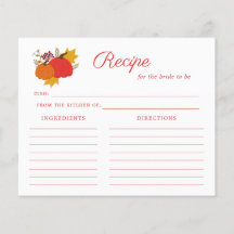 秋カボチャブライダルシャワーレシピカード