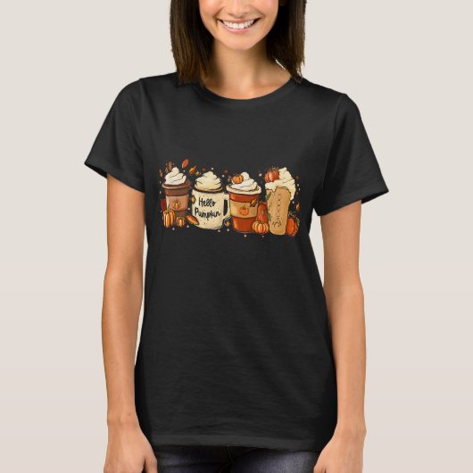 秋カボチャラテドリンク秋 Tシャツ (正面)