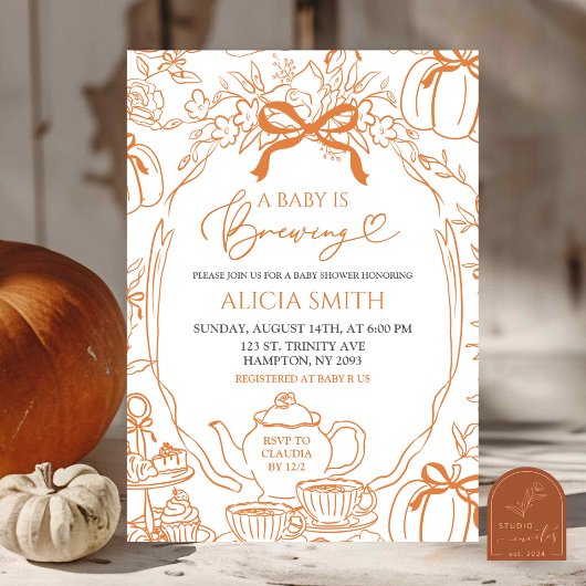 秋カボチャヴィンテージオレンジトワールベビー醸造中 招待状