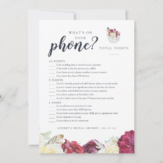 秋カボチャ両面ブライダルシャワーゲームカード 招待状 (裏面)