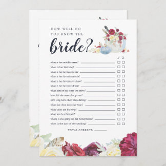 秋カボチャ両面ブライダルシャワーゲームカード 招待状