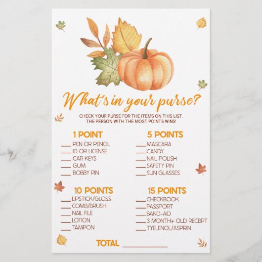 秋カボチャ何が財布の赤ちゃんシャワーゲーム 便箋 (正面)