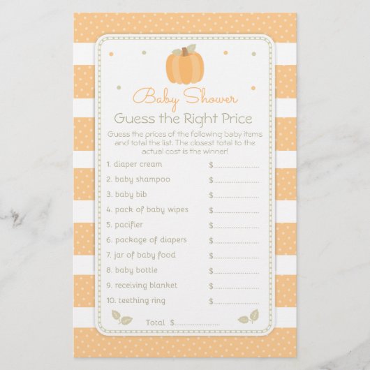 秋カボチャ価格ベビーシャワーゲームを推測 チラシ (正面)