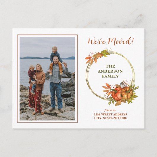 秋カボチャ写真我々は新しい家を移動した 案内ポストカード (正面)